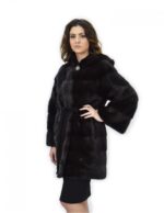 Grey coat dorsated 48 fur mink hooded long sleeve leather belt - Image 3