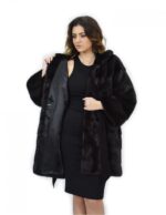 Grey coat dorsated 48 fur mink hooded long sleeve leather belt - Image 7
