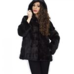 Cappotto 72 cm grigio dorsato 48 pelliccia di visone orizzontale a pelli intere cappuccio manica lunga