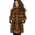 46 Golden cappotto 82cm pelliccia di visone orizzontale manica 3/4 collo pistagna