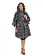 Cappotto cinta pelle 56 pelliccia visone orizzontale blue iris collo pistagna