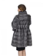Cappotto cinta pelle 56 pelliccia visone orizzontale blue iris collo pistagna