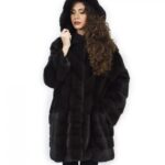 Cappotto aurora 48 visone orizzontale e trasversale pelliccia cappuccio 88 cm