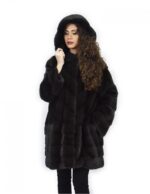 Cappotto aurora 52 visone orizzontale e trasversale pelliccia cappuccio 88 cm