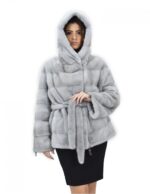 Zaffiro cappuccio 52 cappotto pelliccia visone orizzontale coulisse fondo e polsi