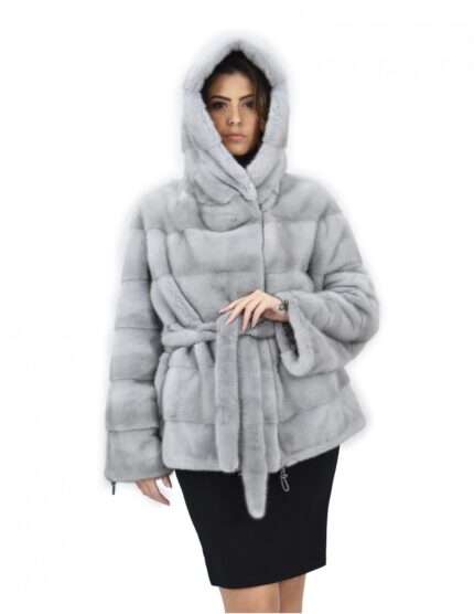 Zaffiro cappuccio 52 cappotto pelliccia visone orizzontale coulisse fondo e polsi