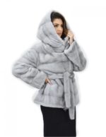 Zaffiro cappuccio 52 cappotto pelliccia visone orizzontale coulisse fondo e polsi