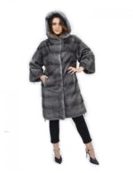 Coat 104cm fur cap 46 mink horizontal blue iris drawstring - Image 5