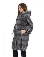 Coat 104cm fur cap 46 mink horizontal blue iris drawstring - Image 3