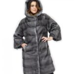 Cappotto 104cm cappuccio pelliccia 54 visone orizzontale blue iris coulisse