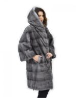 Coat 104cm fur cap 54 horizontal mink blue iris drawstring - Image 4