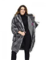 Coat 104cm fur cap 54 horizontal mink blue iris drawstring - Image 7