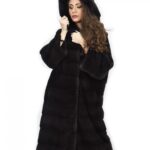 Cappotto 104cm cappuccio pelliccia 48 visone orizzontale aurora coulisse