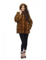 Cappotto 72 cm golden 42 pelliccia di visone orizzontale a pelli intere cappuccio manica lunga