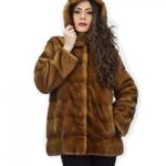 Cappotto 72 cm golden 46 pelliccia di visone orizzontale a pelli intere cappuccio manica lunga