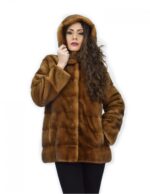 Cappotto 72 cm golden 46 pelliccia di visone orizzontale a pelli intere cappuccio manica lunga