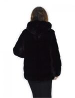 Cappotto 72 cm nero 44 pelliccia di visone orizzontale a pelli intere cappuccio manica lunga