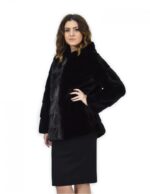 Cappotto 72 cm nero 44 pelliccia di visone orizzontale a pelli intere cappuccio manica lunga