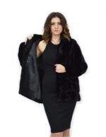 Cappotto 72 cm nero 44 pelliccia di visone orizzontale a pelli intere cappuccio manica lunga