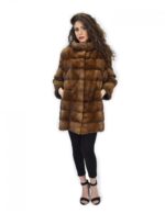 50 Golden cappotto 82cm pelliccia di visone orizzontale manica 3/4 collo pistagna
