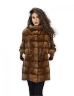 50 Golden cappotto 82cm pelliccia di visone orizzontale manica 3/4 collo pistagna