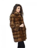50 Golden cappotto 82cm pelliccia di visone orizzontale manica 3/4 collo pistagna