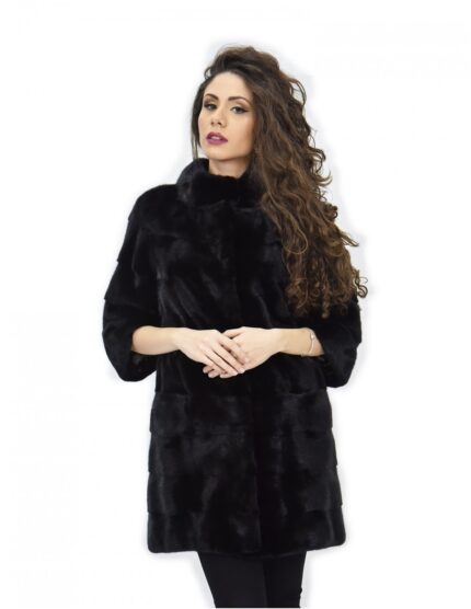 Cappotto taglia 48 84 cm pelliccia orizzontale di visone tasche boccale pistagna