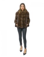 56 Mink Pelzjacke mit Kapuzenärmel 3/4 kurze Demy Buff Farbe – Bild 5