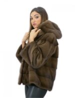 56 Mink Pelzjacke mit Kapuzenärmel 3/4 kurze Demy Buff Farbe – Bild 3