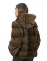 56 Mink Pelzjacke mit Kapuzenärmel 3/4 kurze Demy Buff Farbe – Bild 6