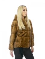 Pelliccia visone giacca corta 60 centimetri oro golden 54 cappuccio manica 3/4