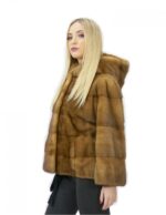 Pelliccia visone giacca corta 60 centimetri oro golden 54 cappuccio manica 3/4