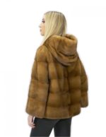 Pelliccia visone giacca corta 60 centimetri oro golden 54 cappuccio manica 3/4