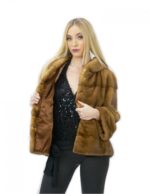 Pelliccia visone giacca corta 60 centimetri oro golden 54 cappuccio manica 3/4