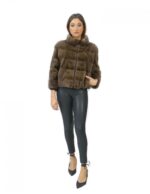 Fur mink jacket with zip 54 cm mud 42 sleeve 3/4 pistachio neck - Image 5
