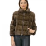 Pelliccia visone giacca con zip 54 centimetri fango 42 manica 3/4 collo pistagna