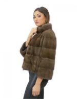 Fur mink jacket with zip 54 cm mud 42 sleeve 3/4 pistachio neck - Image 3