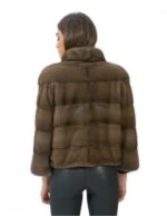 Fur mink jacket with zip 54 cm mud 42 sleeve 3/4 pistachio neck - Image 6
