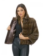 Fur mink jacket with zip 54 cm mud 42 sleeve 3/4 pistachio neck - Image 7