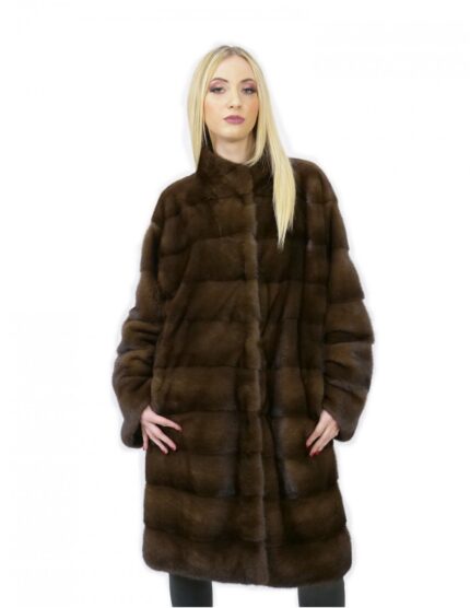 Cappotto scanbrown pelliccia visone 46 orizzontale collo pistagna 100 cm