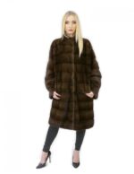 Cappotto scanbrown pelliccia visone 48 orizzontale collo pistagna 100 cm