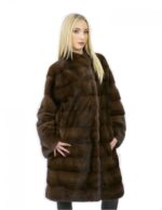 Cappotto scanbrown pelliccia visone 48 orizzontale collo pistagna 100 cm
