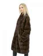 Cappotto scanbrown pelliccia visone 48 orizzontale collo pistagna 100 cm