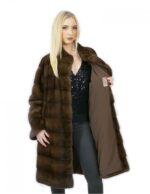 Cappotto scanbrown pelliccia visone 48 orizzontale collo pistagna 100 cm