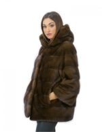 Jacket 70 cm horizontal mink size 52 fur hood scanbrown - Image 3