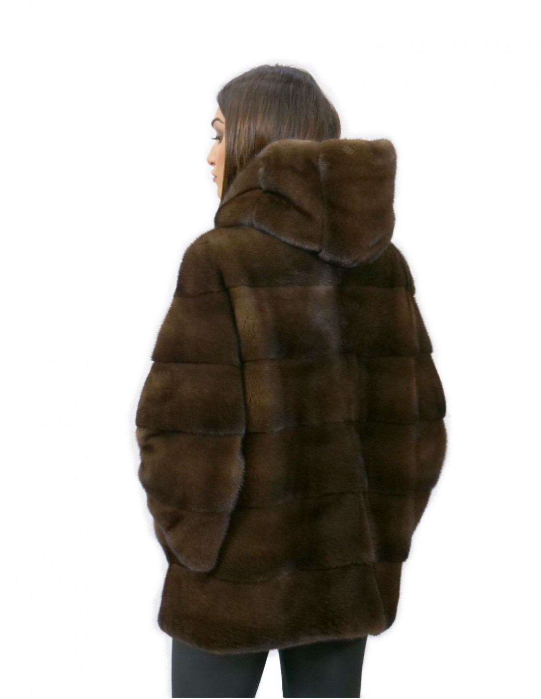 Jacket 70 cm horizontal mink size 52 fur hood scanbrown - Image 6