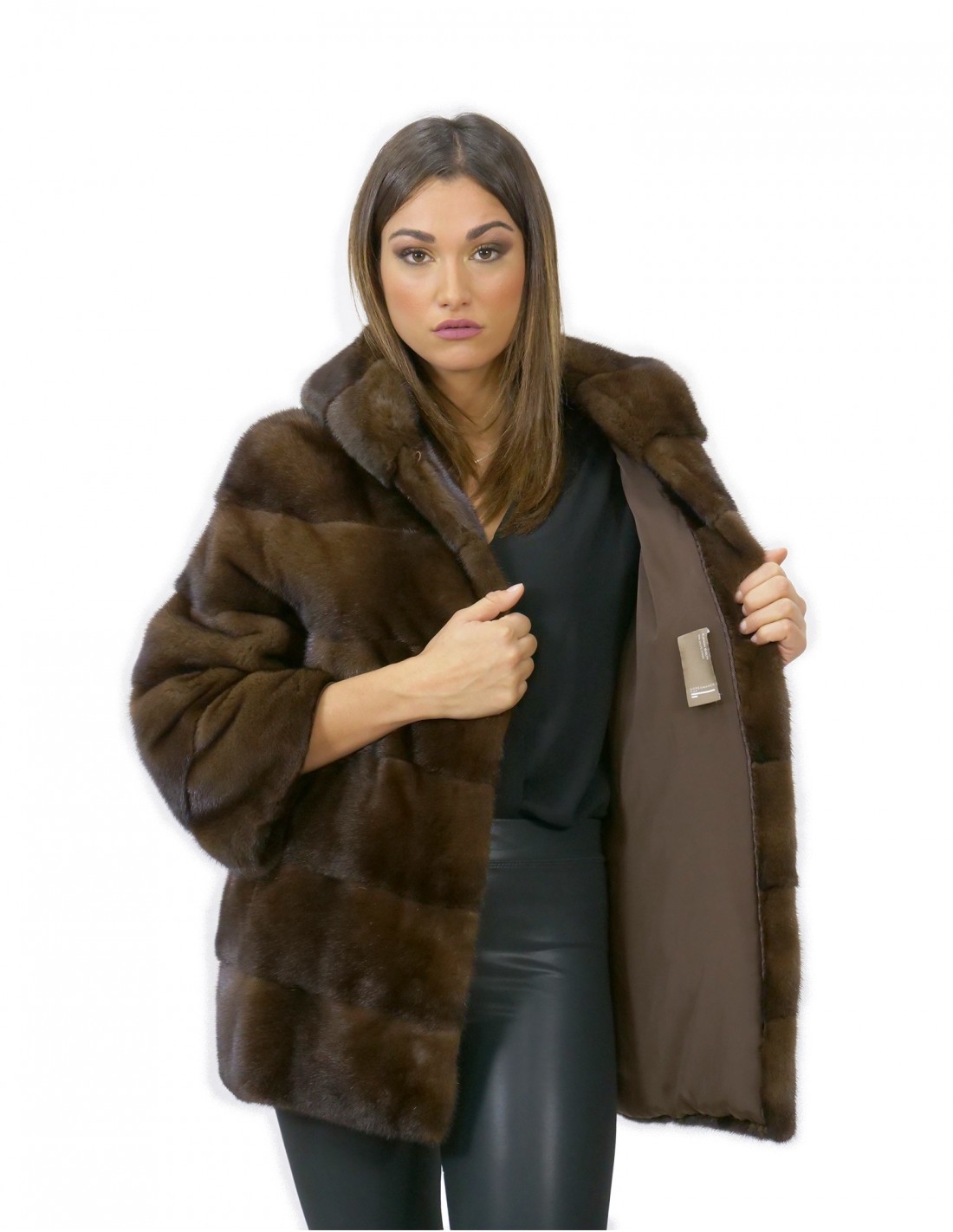 Jacket 70 cm horizontal mink size 52 fur hood scanbrown - Image 7