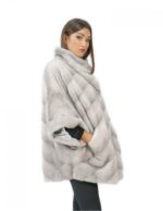 Pelliccia visone taglia 50 zaffiro mantella lungo 72 centimetri pistagna donna