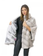 Pelliccia visone taglia 50 zaffiro mantella lungo 72 centimetri pistagna donna