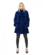 Pelz Mantel Nerz Frau blau Kreuz 44 lange 81 cm hohen Hals moderne Mode – Bild 5